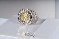 Rare 1851 Gold Coin Ring with diamonds, Ring 14k, coin 22k, 18.9 grams