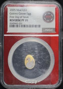 Rare 2025 Niue $1 Golden Goose Egg 1g Gold NGC RP-70 FDOI Red Core EDC Label
