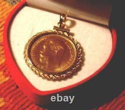 Rare Antique 1904 Gold Russian Coin In Bezel 5 Roubles Pendant 5.92 Grams Russia