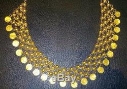 Rare Authentic Egyptian Stamped 21K Gold Heavy 51 grams Cleopatra Coins Necklace