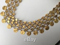 Rare Authentic Egyptian Stamped 21K Gold Heavy 51 grams Cleopatra Coins Necklace