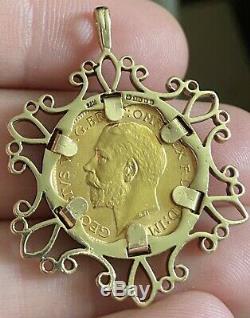 Rare, Solid 9k & 22ct Gold Half Sovereign 1914 Coin Pendant 9.96 grams LOOK