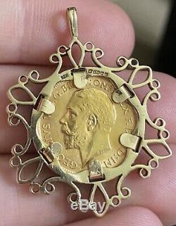 Rare, Solid 9k & 22ct Gold Half Sovereign 1914 Coin Pendant 9.96 grams LOOK