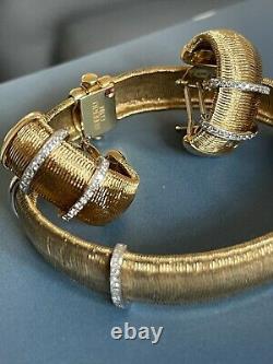 Roberto Coin 18ct gold Silk Weave Diamond Bracelet 0.50ct Bar Bangle 20gram