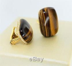 Roberto Coin 18kt Yellow Gold Cabochon Tiger-Eye & Diamond Earrings 18grams