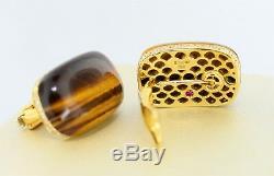 Roberto Coin 18kt Yellow Gold Cabochon Tiger-Eye & Diamond Earrings 18grams