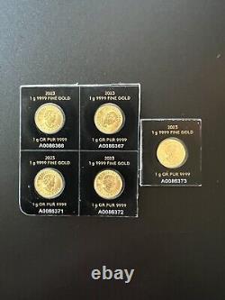 Royal Canadian Mint 1 Gram Gold x 5