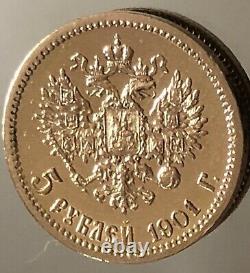 Russian 5 Rube 1901 Zer Nikolaus II 4,30 Grams 900 Gold UNC