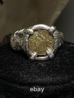 SOLID GOLD 1/4 Dollar California Fractional Token in Custom Silver Ring Setting