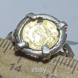 SOLID GOLD 1/4 Dollar California Fractional Token in Custom Silver Ring Setting