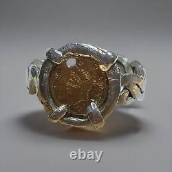 SOLID GOLD 1/4 Dollar California Fractional Token in Custom Silver Ring Setting