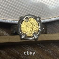 SOLID GOLD 1/4 Dollar California Fractional Token in Custom Silver Ring Setting