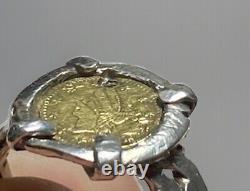 SOLID GOLD 1/4 Dollar California Fractional Token in Custom Silver Ring Setting