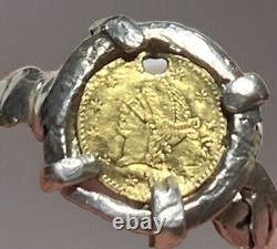 SOLID GOLD 1/4 Dollar California Fractional Token in Custom Silver Ring Setting