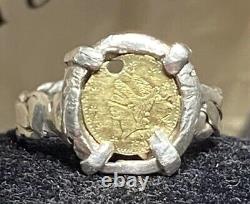 SOLID GOLD 1/4 Dollar California Fractional Token in Custom Silver Ring Setting