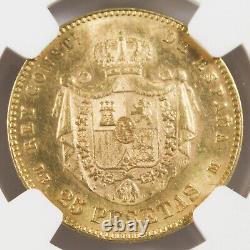 SPAIN 1878(78) DE-M 25 Pesetas 8 Gram Gold Coin NGC MS61 KM# 673 0.2334 Oz AGW