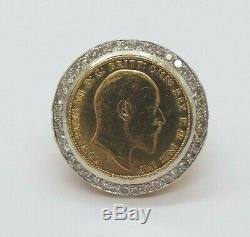 STUNNING YG MEN'S EDWARDVS VII COIN & DIAMOND RING SZ 8 A12866 26.29 grams