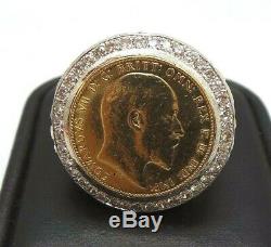 STUNNING YG MEN'S EDWARDVS VII COIN & DIAMOND RING SZ 8 A12866 26.29 grams