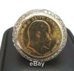 STUNNING YG MEN'S EDWARDVS VII COIN & DIAMOND RING SZ 8 A12866 26.29 grams