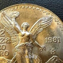 SUPERB GEM BU 1981 Mexico Mo Libertad Onza 1/2 Oz. 999 Gold Oro Puro Coin