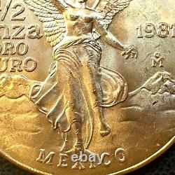 SUPERB GEM BU 1981 Mexico Mo Libertad Onza 1/2 Oz. 999 Gold Oro Puro Coin