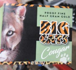 Scarce 999 0.5 Grams Gold Coin, Cougar, Pobjoy Mint, Coa & Box, Sierra Leone $4