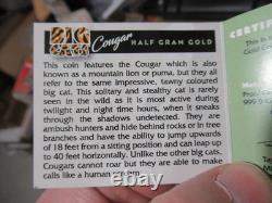 Scarce 999 0.5 Grams Gold Coin, Cougar, Pobjoy Mint, Coa & Box, Sierra Leone $4