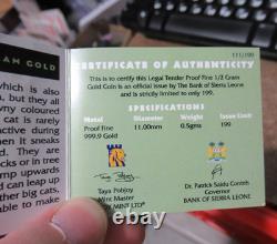 Scarce 999 0.5 Grams Gold Coin, Cougar, Pobjoy Mint, Coa & Box, Sierra Leone $4