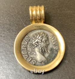 Septemius Severus Ancient Roman Coin Pendant in 18K Gold 9 grams