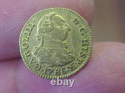 Sharp 1786 1/2 Escudo Spain Gold Coin Piece Charles III M DV Km425.1 Madrid