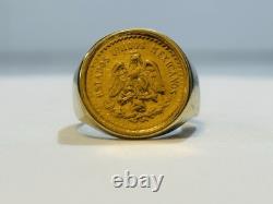 Size 6.5 Mexico 1945 2 Peso Gold Coin Solid 14k Yellow Gold Pinky Ring 9 Grams