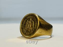 Size 6.5 Mexico 1945 2 Peso Gold Coin Solid 14k Yellow Gold Pinky Ring 9 Grams