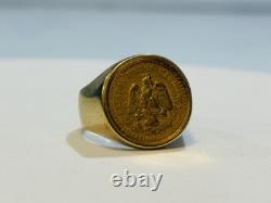 Size 6.5 Mexico 1945 2 Peso Gold Coin Solid 14k Yellow Gold Pinky Ring 9 Grams