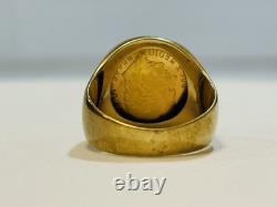Size 6.5 Mexico 1945 2 Peso Gold Coin Solid 14k Yellow Gold Pinky Ring 9 Grams
