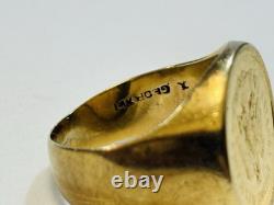 Size 6.5 Mexico 1945 2 Peso Gold Coin Solid 14k Yellow Gold Pinky Ring 9 Grams