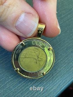 Solid 14k Gold Frame Italian 500 Lire Coin Pendant 9 Grams Total Estate Vintage