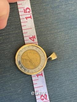 Solid 14k Gold Frame Italian 500 Lire Coin Pendant 9 Grams Total Estate Vintage