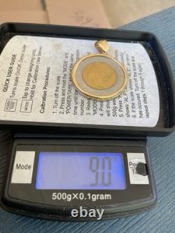 Solid 14k Gold Frame Italian 500 Lire Coin Pendant 9 Grams Total Estate Vintage
