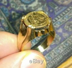 Solid 14k gold ring with 22k mexican coin 11.74 grams size 10.75 stamped