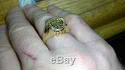 Solid 14k gold ring with 22k mexican coin 11.74 grams size 10.75 stamped