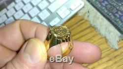 Solid 14k gold ring with 22k mexican coin 11.74 grams size 10.75 stamped