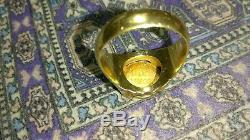 Solid 14k gold ring with 22k mexican coin 11.74 grams size 10.75 stamped