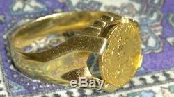 Solid 14k gold ring with 22k mexican coin 11.74 grams size 10.75 stamped