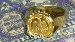 Solid 14k gold ring with 22k mexican coin 11.74 grams size 10.75 stamped