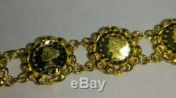 Solid 18k gold beautiful 13mm coin bracelet 16.58 grams 6.5 long