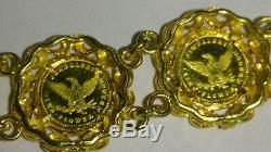 Solid 18k gold beautiful 13mm coin bracelet 16.58 grams 6.5 long