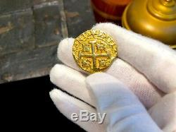 Solid Gold Repo Peru 8 Escudos 1740 Pirate Gold Coins 10.3 Grams 14kt Gold