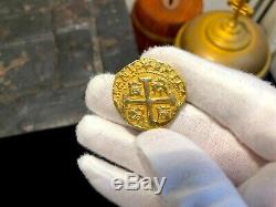 Solid Gold Repo Peru 8 Escudos 1740 Pirate Gold Coins 10.3 Grams 14kt Gold