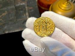 Solid Gold Repo Peru 8 Escudos 1740 Pirate Gold Coins 10.3 Grams 14kt Gold