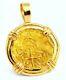 Spain 2 Escudos Gold Doubloon Cob Coin In Custom 14k Porthole Pendant 13 Grams